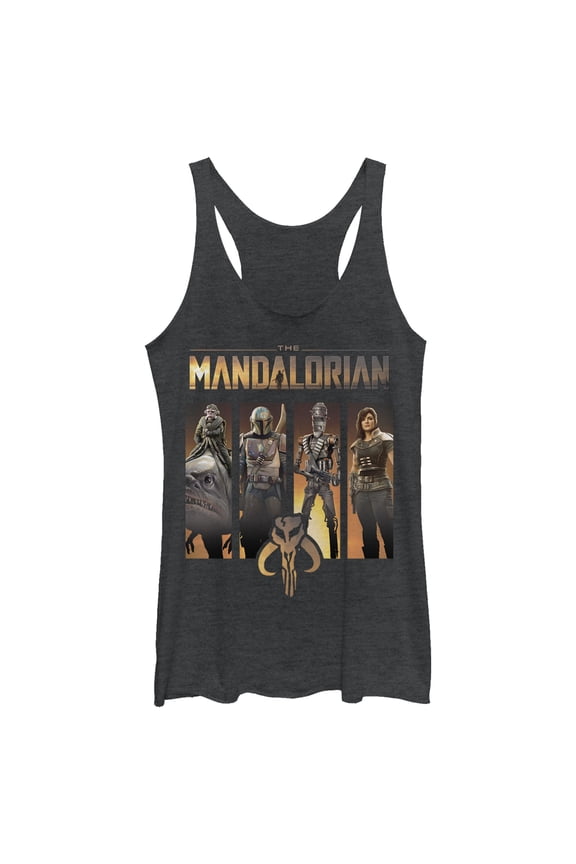 Women's Star Wars: The Mandalorian Character Panel Racerback Tank Top Black Heather Medium