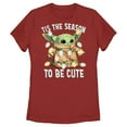 thumbnail image 1 of Women's Star Wars: The Mandalorian Christmas Grogu 'Tis the Season to be Cute Graphic Tee Red X Large, 1 of 4
