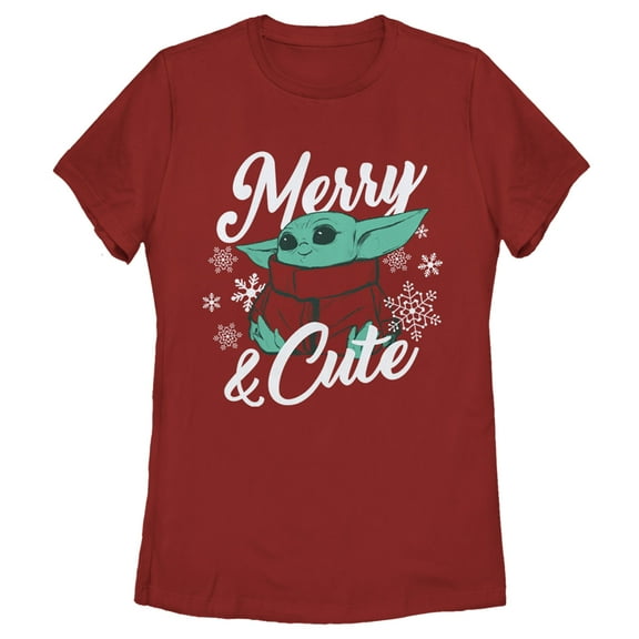 Women's Star Wars: The Mandalorian Christmas The Child Merry and Cute  Graphic Tee Red Medium