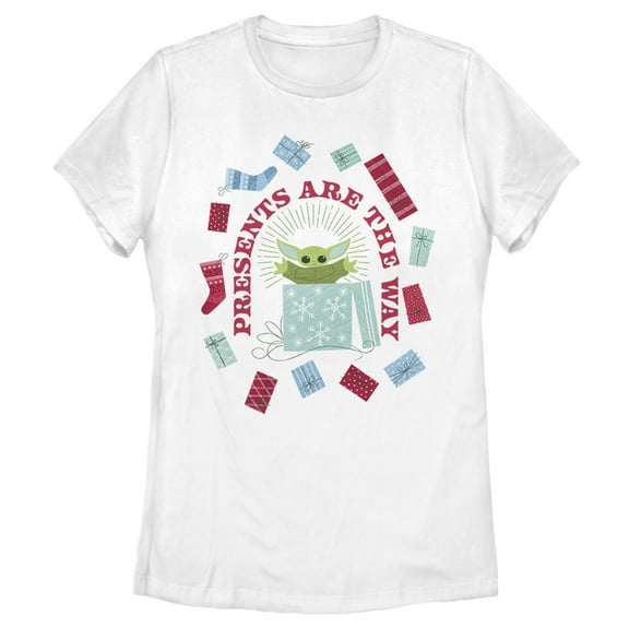 Women's Star Wars: The Mandalorian Christmas The Child Presents Are The Way  Graphic Tee White 2X Large