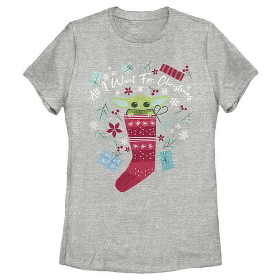 Women's Star Wars: The Mandalorian Christmas The Child Stocking Stuffer Graphic Tee Athletic Heather X Large