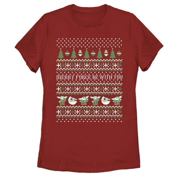 Women's Star Wars: The Mandalorian Christmas The Child Ugly Force-mas Graphic Tee Red X Large