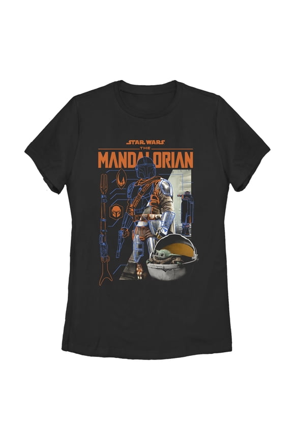 Women's Star Wars: The Mandalorian Din Djarin Schematics Graphic Tee Black Small