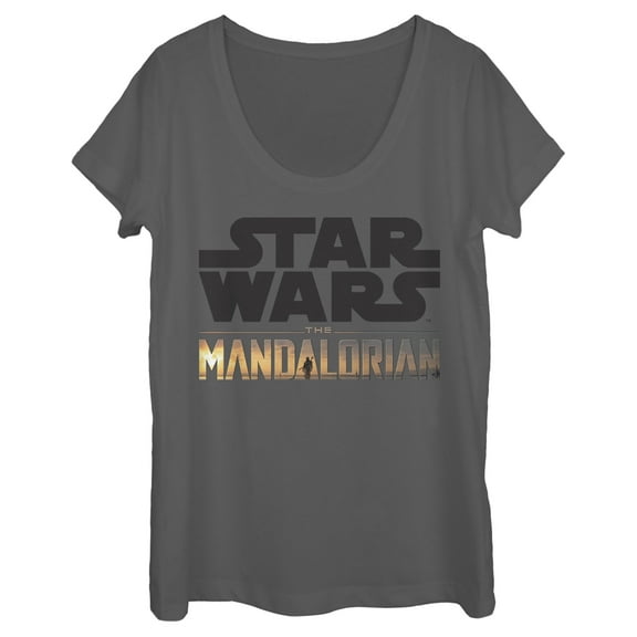 Women's Star Wars: The Mandalorian Double Logo  Scoop Neck Charcoal 2X Large
