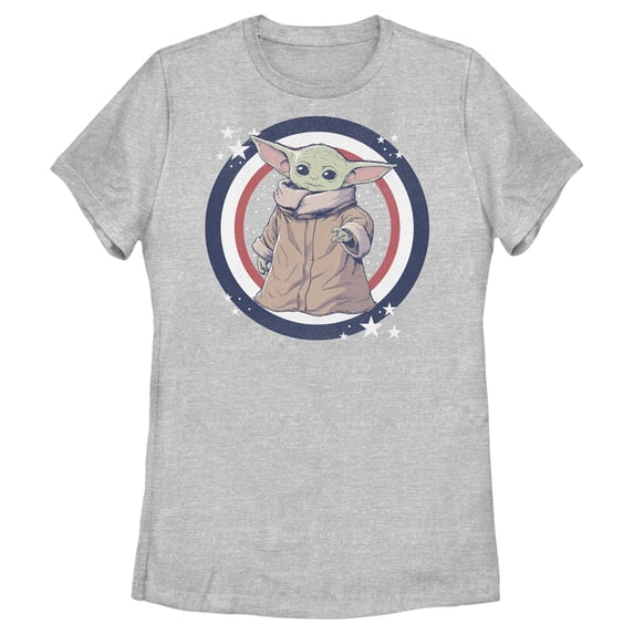 Women's Star Wars: The Mandalorian Fourth of July Grogu Circle Graphic Tee Athletic Heather Large