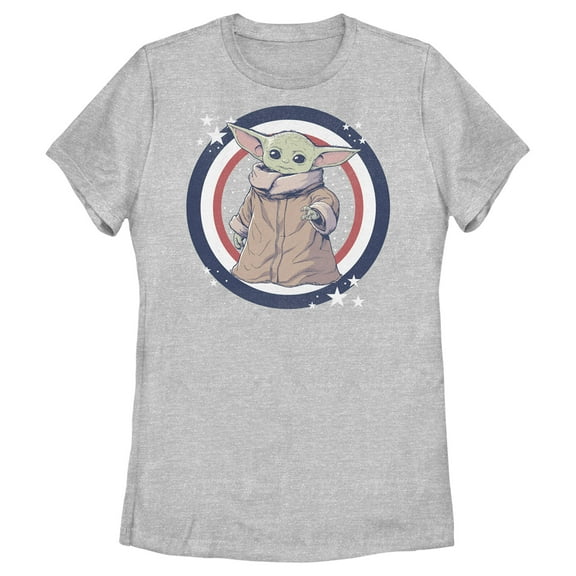 Women's Star Wars: The Mandalorian Fourth of July Grogu Circle  Graphic Tee Athletic Heather Medium