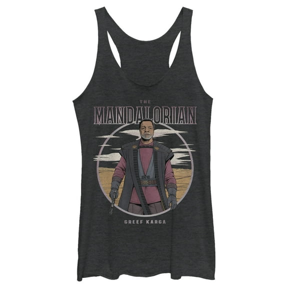 Women's Star Wars: The Mandalorian Greef Karga Portrait Racerback Tank Top Black Heather X Small