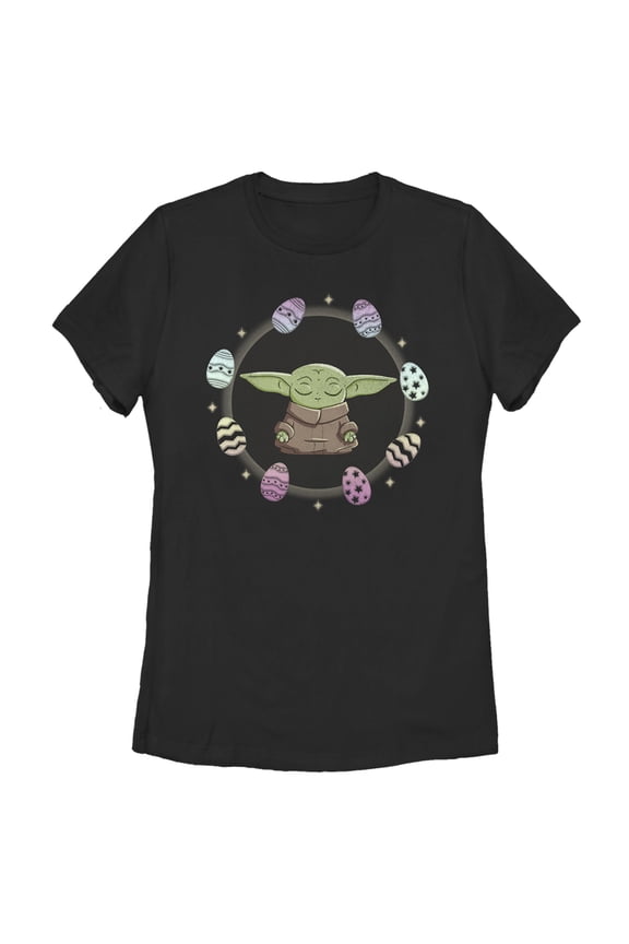 Women's Star Wars: The Mandalorian Grogu Easter Egging Around Graphic Tee Black X Large