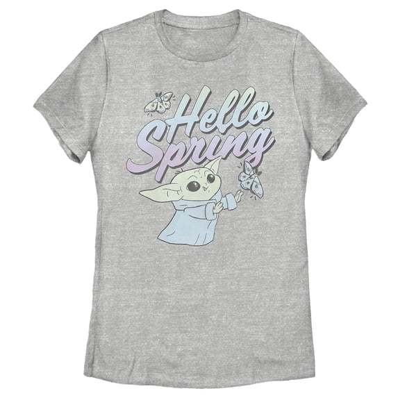Women's Star Wars: The Mandalorian Grogu Hello Spring Graphic Tee Athletic Heather 2X Large