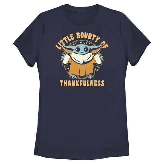 Women's Star Wars: The Mandalorian Grogu Little Bounty of Thankfulness Graphic Tee Navy Blue Medium