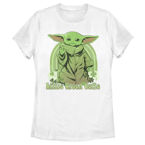 Women's Star Wars: The Mandalorian Grogu St. Patrick's Day Little Green Cutie  Graphic Tee White Small