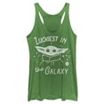thumbnail image 1 of Women's Star Wars: The Mandalorian Grogu St. Patrick's Day Luckiest In The Galaxy  Racerback Tank Top Envy Green 2X Large, 1 of 4