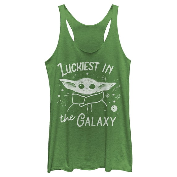 Women's Star Wars: The Mandalorian Grogu St. Patrick's Day Luckiest In The Galaxy Racerback Tank Top Envy Green 2X Large