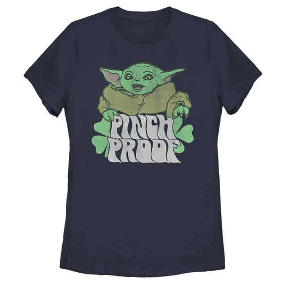 Women's Star Wars: The Mandalorian Grogu St. Patrick's Day Pinch Proof Graphic Tee Navy Blue X Large