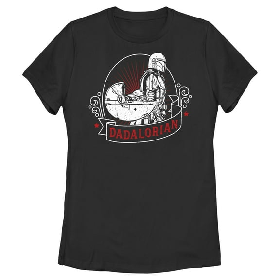 Women's Star Wars: The Mandalorian Grogu and Din Djarin Dadalorian Cradle Sketch  Graphic Tee Black 2X Large