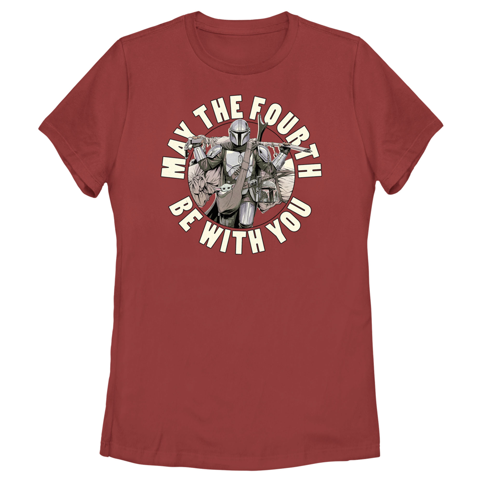 Women's Star Wars: The Mandalorian Grogu and Din Djarin May the Fourth Be With You  Graphic Tee Red 2X Large