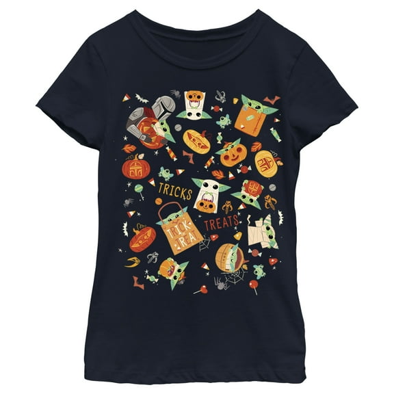 Women's Star Wars: The Mandalorian Halloween Candy Collage  Graphic Tee Navy Blue Small