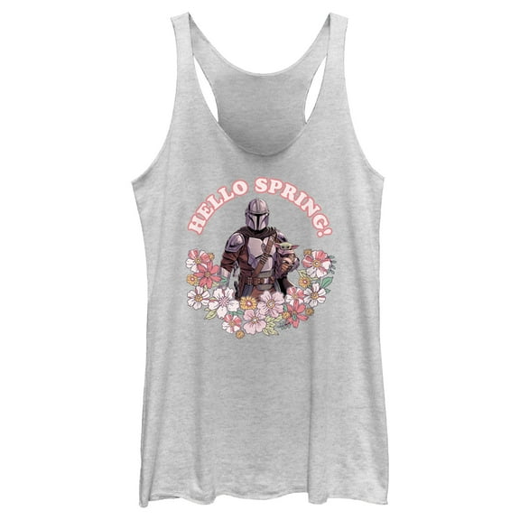Women's Star Wars: The Mandalorian Hello Spring  Racerback Tank Top White Heather X Small