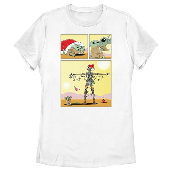 Women's Star Wars: The Mandalorian IG-11 Christmas Tree Comic  Graphic Tee White 2X Large