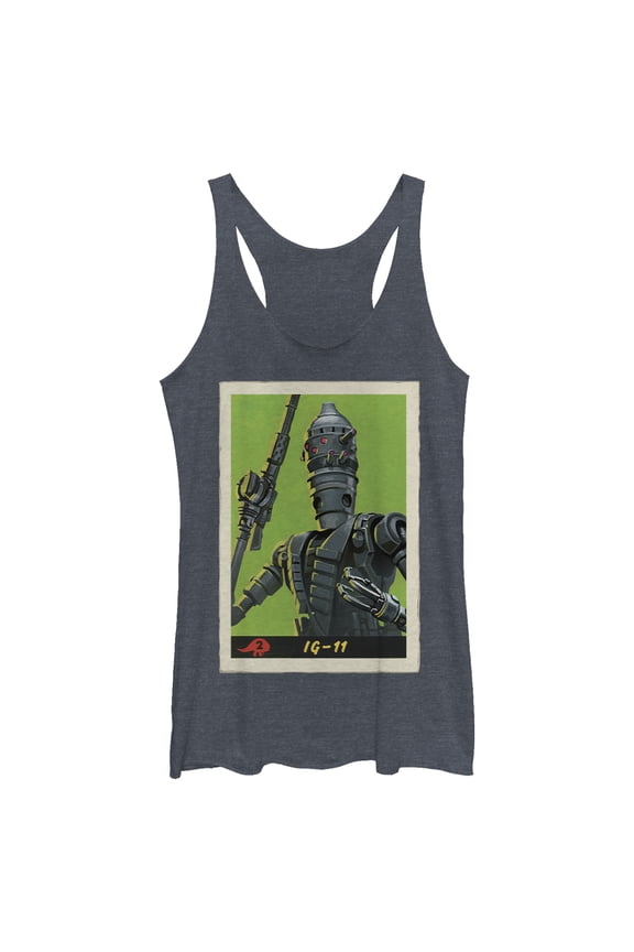 Women's Star Wars: The Mandalorian IG-11 Droid Card Racerback Tank Top Navy Blue Heather Medium