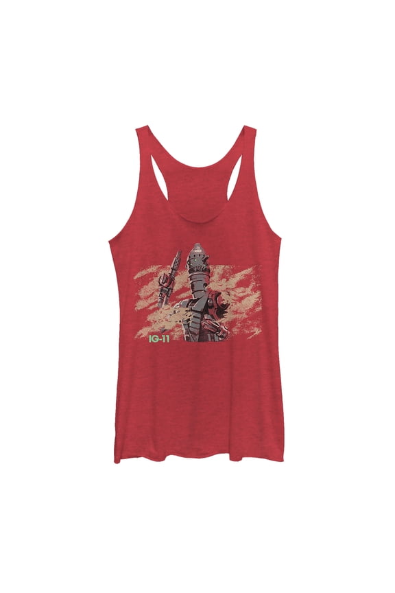 Women's Star Wars: The Mandalorian IG-11 Dusty Droid  Racerback Tank Top Red Heather 2X Large