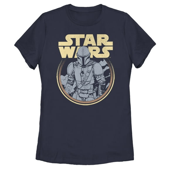 Women's Star Wars: The Mandalorian Mando Circle Stance  Graphic Tee Navy Blue Medium