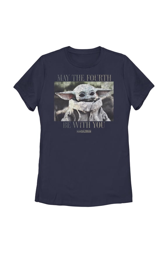 Women's Star Wars: The Mandalorian May the Fourth Grogu Portrait Distressed Graphic T-Shirt