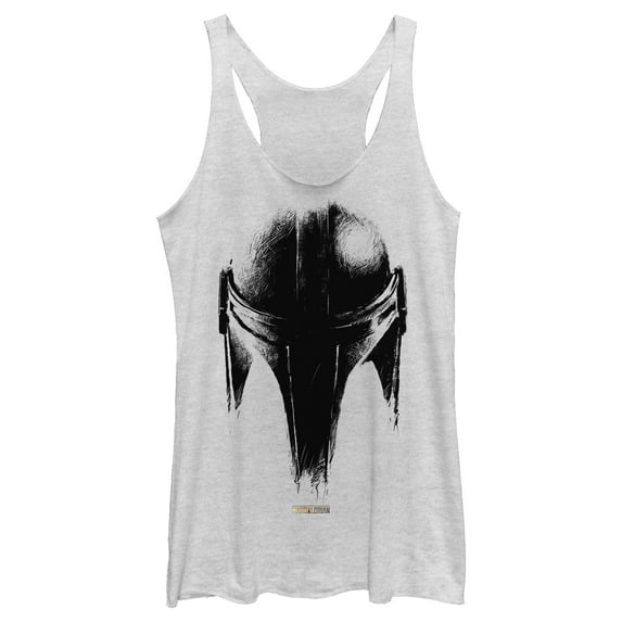 Women's Star Wars: The Mandalorian Metallic Helmet Racerback Tank Top White Heather 2X Large