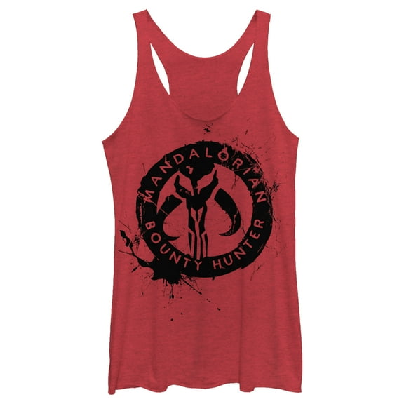 Women's Star Wars: The Mandalorian Paint Splatter Emblem  Racerback Tank Top Red Heather Medium