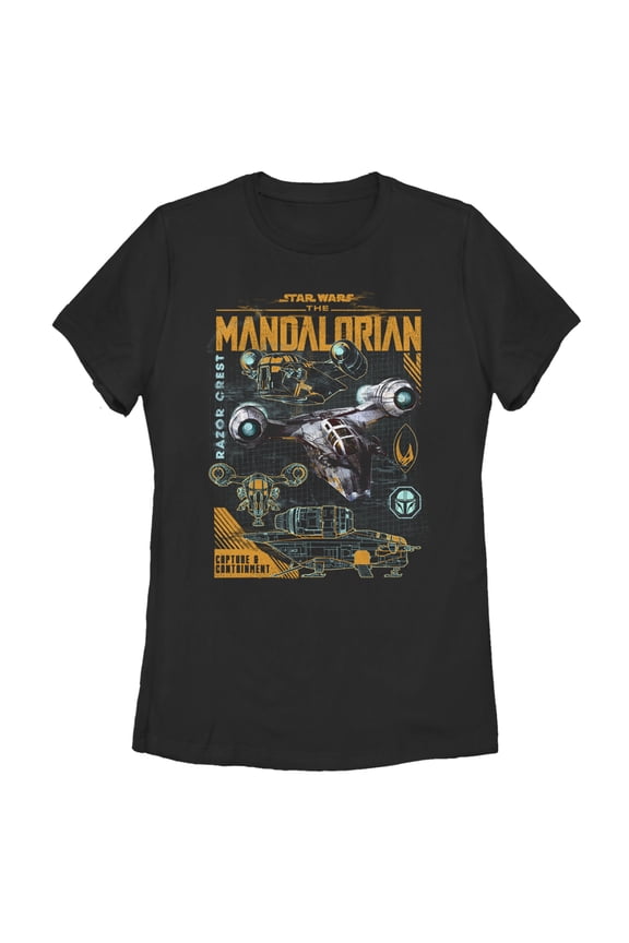 Women's Star Wars: The Mandalorian Razor Crest Capture and Containment Graphic Tee Black Small