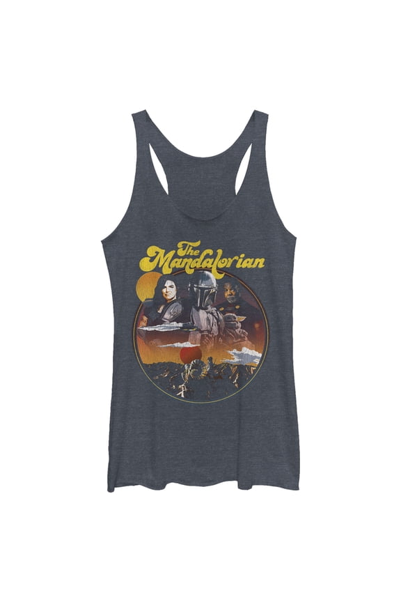 Women's Star Wars: The Mandalorian Razor Crest Crew Racerback Tank Top Navy Blue Heather Large
