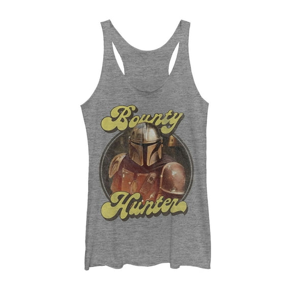 Women's Star Wars: The Mandalorian Retro Bounty Hunter  Racerback Tank Top Gray Heather 2X Large