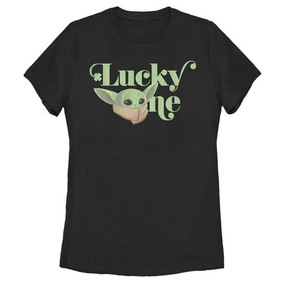 Women's Star Wars: The Mandalorian St. Patrick's Day Grogu Lucky One Graphic Tee Black Large