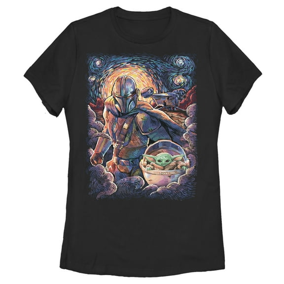 Women's Star Wars: The Mandalorian Starry Night Best Friend Portrait  Graphic Tee Black Large