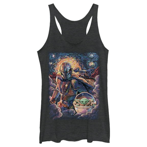 Women's Star Wars: The Mandalorian Starry Night Best Friend Portrait  Racerback Tank Top Black Heather Medium