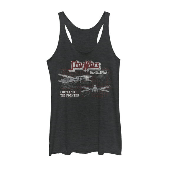 Women's Star Wars: The Mandalorian TIE Fighter Grid Racerback Tank Top Black Heather X Small