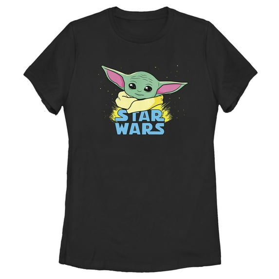 Women's Star Wars: The Mandalorian The Child Cartoon Shiny Eyes Graphic Tee Black 2X Large
