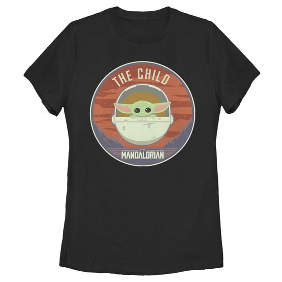 Women's Star Wars: The Mandalorian The Child Circle Cartoon Art Graphic Tee Black Small