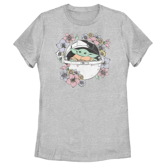 Women's Star Wars: The Mandalorian The Child Floral Bassinet Graphic Tee Athletic Heather Medium