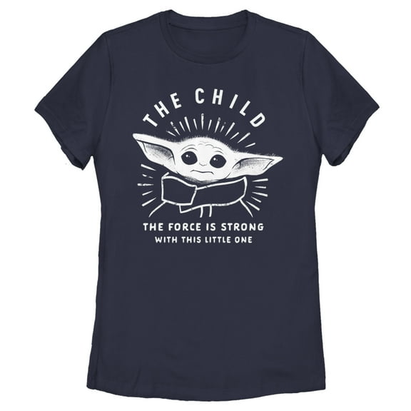 Women's Star Wars: The Mandalorian The Child Force Is Strong  Graphic Tee Navy Blue Small
