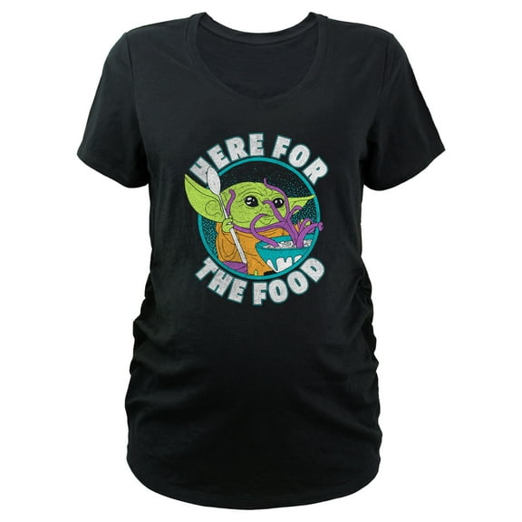 Women's Star Wars: The Mandalorian The Child Here For Food Distressed Graphic Maternity T-Shirt