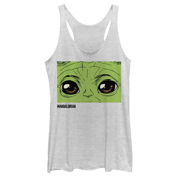 Women's Star Wars: The Mandalorian The Child Hypnotic Eyes  Racerback Tank Top White Heather Medium