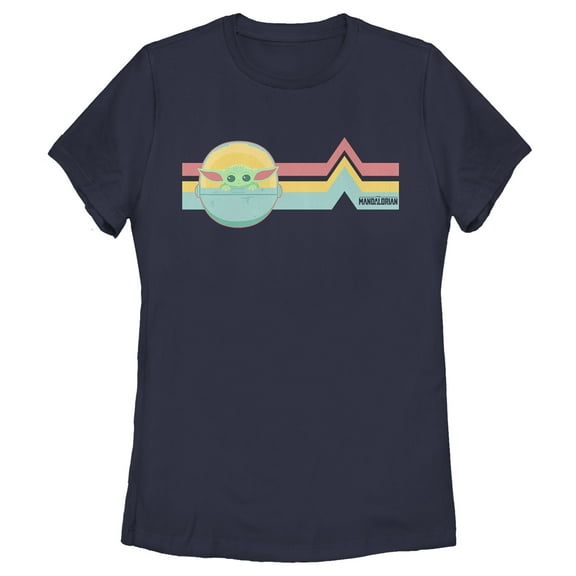 Women's Star Wars: The Mandalorian The Child Retro Stripes Graphic Tee Navy Blue X Large