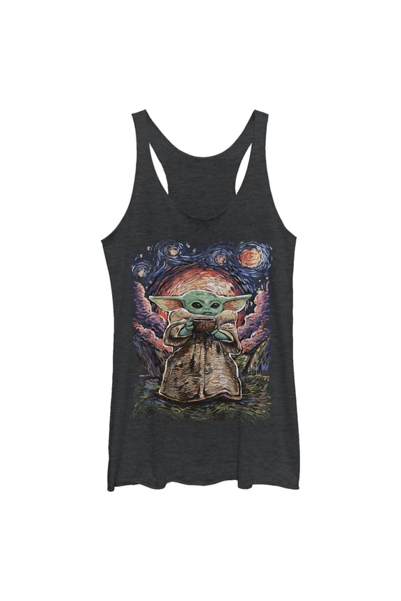 Women's Star Wars: The Mandalorian The Child Starry Night Racerback Tank Top Black Heather X Small