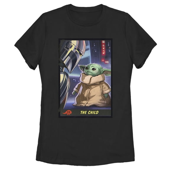 Women's Star Wars: The Mandalorian The Child Trading Card  Graphic Tee Black X Large