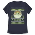 thumbnail image 1 of Women's Star Wars The Mandalorian The Child Ugly Christmas Frog  Graphic Tee Navy Blue Large, 1 of 4