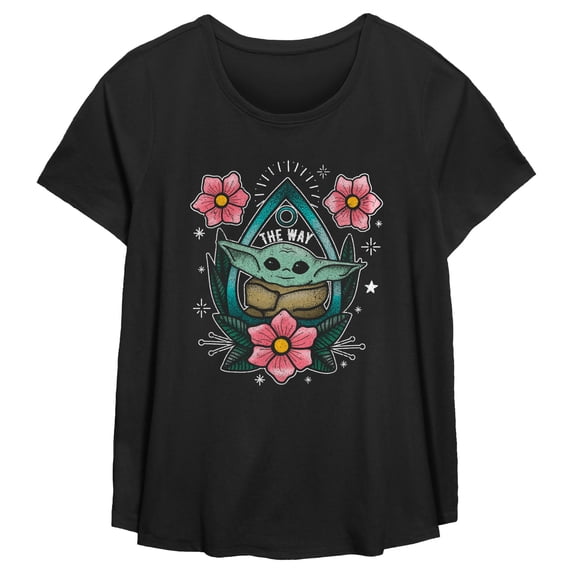 Women's Star Wars: The Mandalorian The Mandalorian The Child Flower Tattoo Graphic T-Shirt