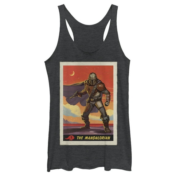 Women's Star Wars: The Mandalorian Trading Card Racerback Tank Top Black Heather Small