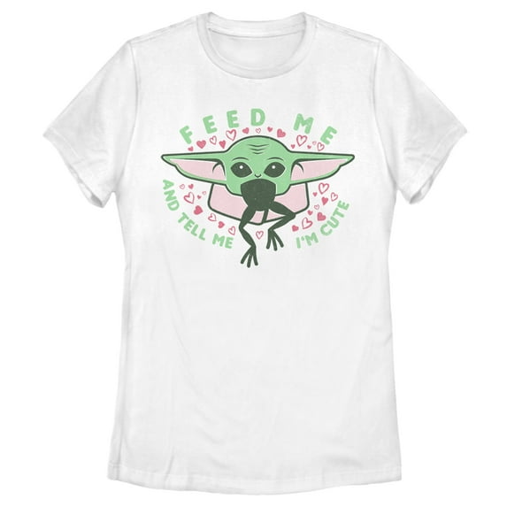 Women's Star Wars: The Mandalorian Valentine's Day The Child Feed Me Graphic Tee White Medium