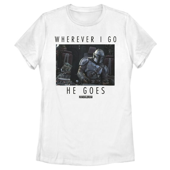Women's Star Wars: The Mandalorian Wherever I Go He Goes Graphic Tee White 2X Large